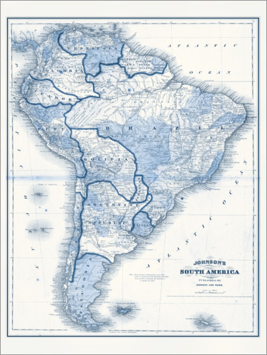Poster South America in blue tones