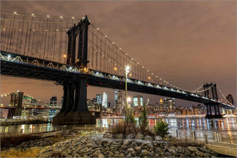 Poster Manhattan Bridge at night