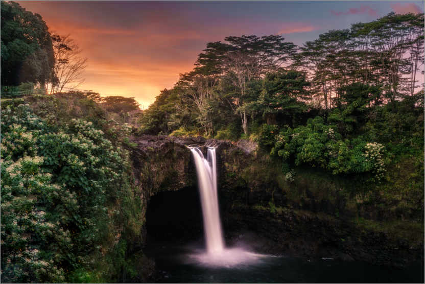 Poster Tropical waterfall in Hawaii