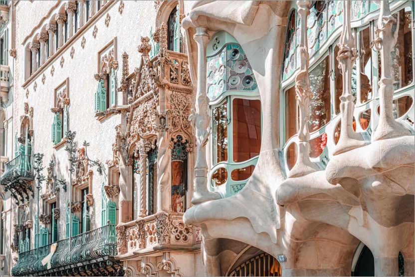 Poster Casa Batllo by Antoni Gaudi in downtown Barcelona, Spain