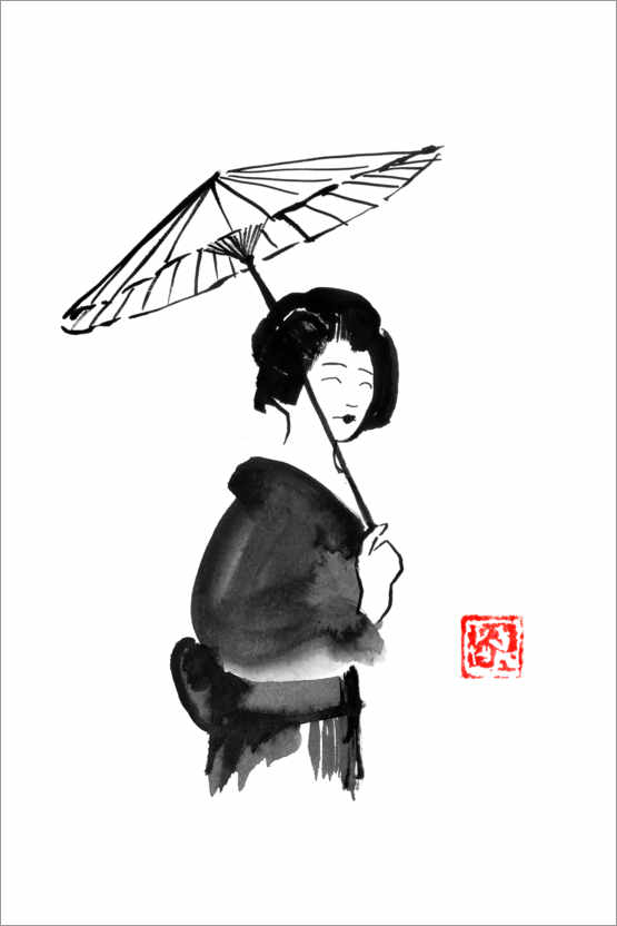 Poster Geisha with an umbrella
