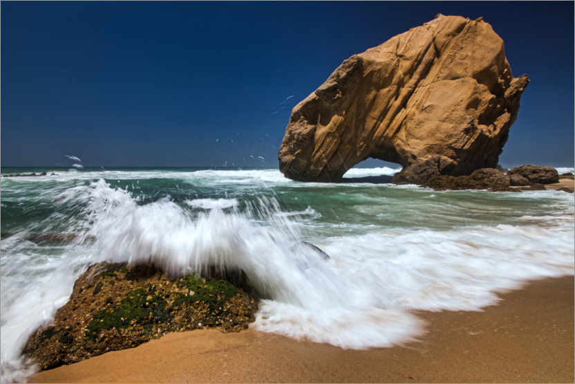 Poster Rocks in the sea on Santa Cruz beach in Portugal