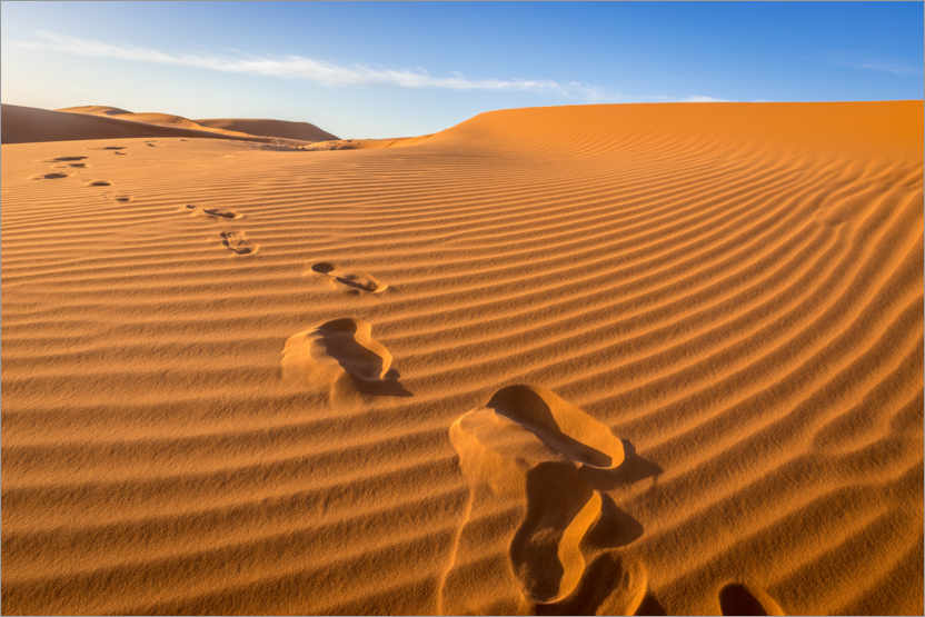 Poster Footprints on the sand dunes of the Sahara, Morocco