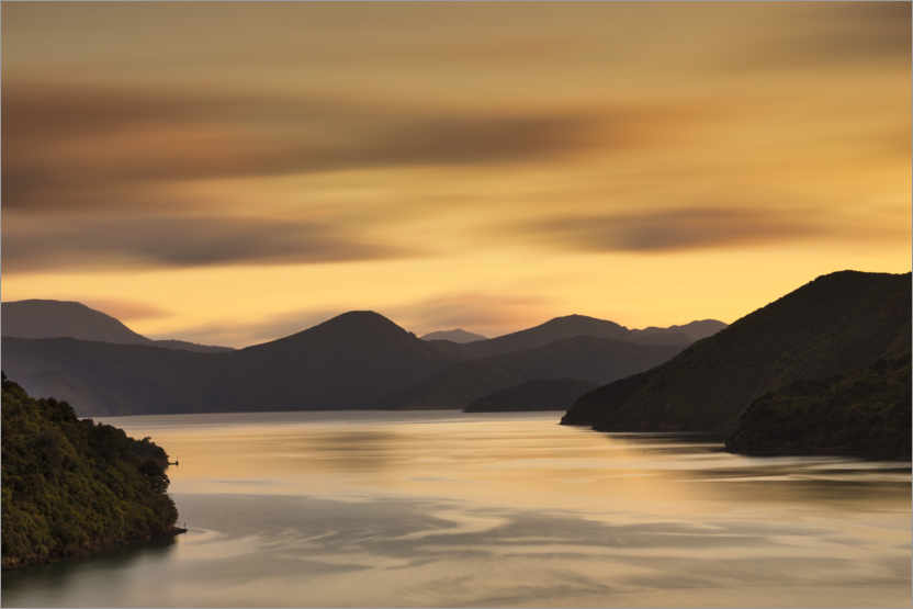 Poster Marlborough Sounds at sunrise, New Zealand