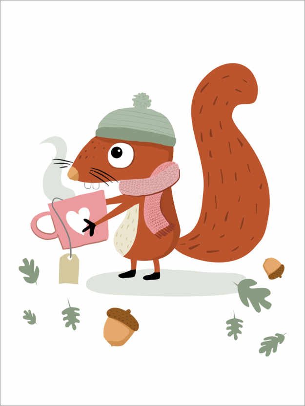 Poster Squirrel Emil is drinking tea