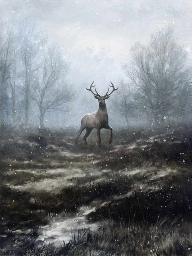 Poster Deer in the first snowfall