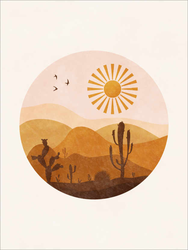 Poster Sun in desert with cacti