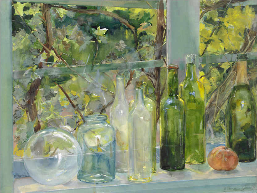 Poster Window Sill with Bottles, a Glass Globe and an Apple, c. 1892