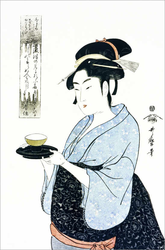 Poster Naniwaya Okita serves a teacup in the famous tea house