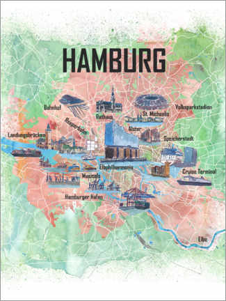 Poster City map Hamburg