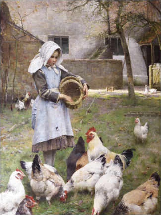 Wood print  Feeding the chickens - Walter Frederick Osborne