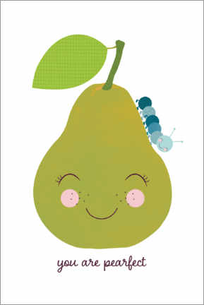 Poster Pear and blue caterpillar