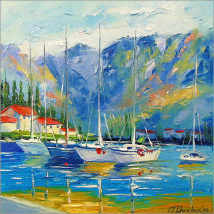 Poster Sailboats on the roadstead at the mountains