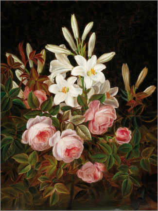 Poster  Roses and lilies - Johan Laurentz Jensen