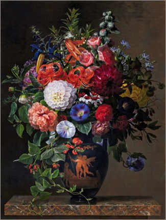 Poster Flower still life with dahlias, lilies and roses