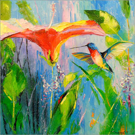 Poster  Hummingbird and flower - Olha Darchuk