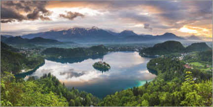 Poster Lake Bled Landscape at Sunset in Slovenia