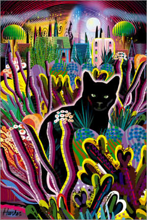 Foam board print  Black Cat in Night Garden - Charles Harker