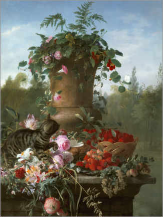Poster  Still life with flowers and fruits on a stone slab - François Antoine de Bruycker