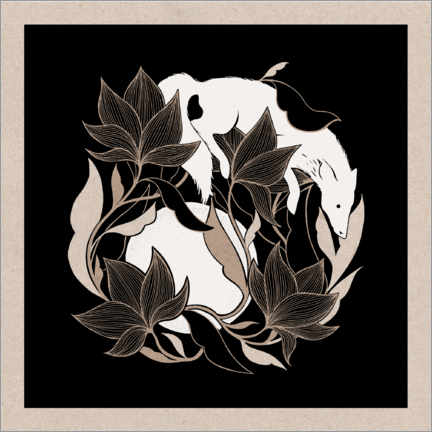 Wood print  Inari Dark - Jumping fox and moon - Chromakane
