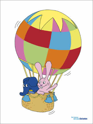 Wood print  Elephant and rabbit balloon