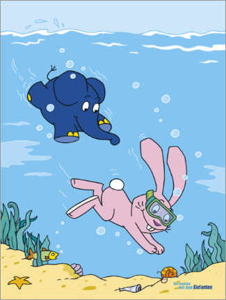 Gallery print  Elephant and rabbit under water