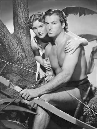 Wood print  Lex Barker and Virginia Huston as Tarzan and Jane