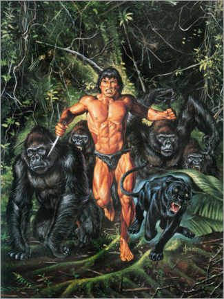 Wood print  Tarzan and the gorillas - Joe Jusko