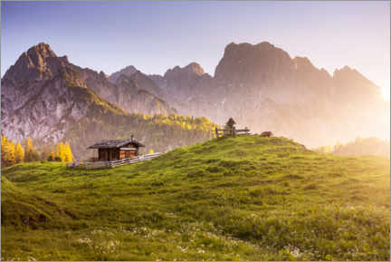 Wood print  Sunrise on the alpine pasture - Fotomagie