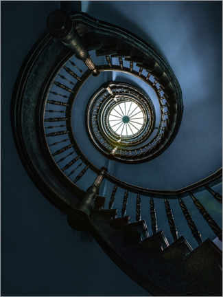 Poster Dark blue spiral staircase