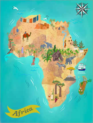 Wood print  Illustrated Africa Map - Elisandra Sevenstar