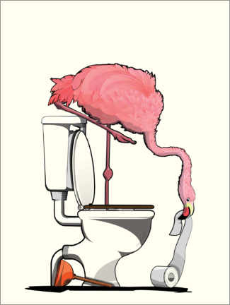 Poster Flamingo on the toilet