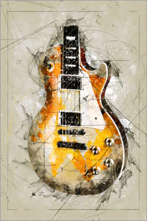Wood print  Guitar Sketch - Durro Art