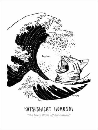 Poster Katsushicat Hokusai - The Great Wave off Kanameow