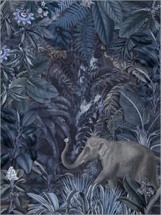 Poster Blue elephant in the jungle