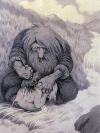 Canvas print  The Troll Washing His Kid, 1905 - Theodor Kittelsen