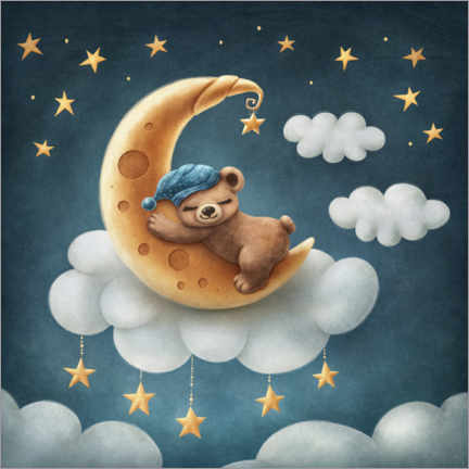 Wood print  Little bear sleeping on the moon - Elena Schweitzer