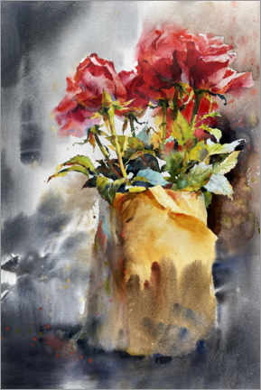 Wood print  Bouquet of red roses - Samira Yanushkova