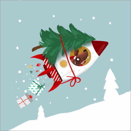 Poster  Dog in the Christmas rocket - Heyduda