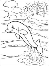 Colouring poster Dolphin in the Caribbean