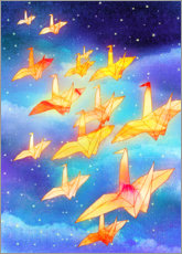 Poster Origami cranes in the night sky