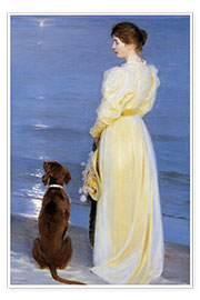 Poster  Summer Evening at Skagen. The Artist's Wife and Dog by the Shore - Peder Severin Krøyer