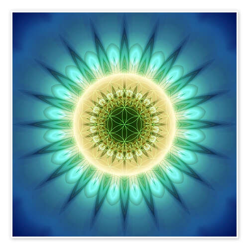 Poster mandala blue light with Flower of Life