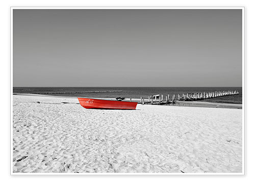 Poster Red boat on the beach