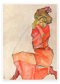 Poster Kneeling woman in red dress