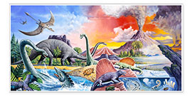 Poster Dinosaurs volcano