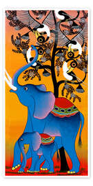 Poster  Blue Elephants at Work - Rafiki