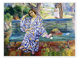 Poster Young Woman Sitting on a Bench