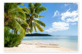 Poster Beach with palm trees and turquoise ocean in Tahiti