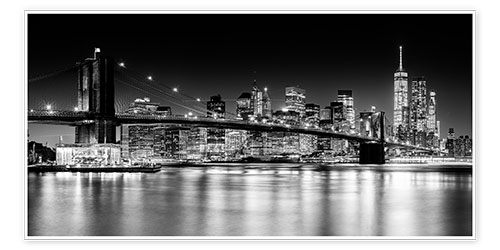 Poster New York City Skyline with Brooklyn Bridge (Monochrome)